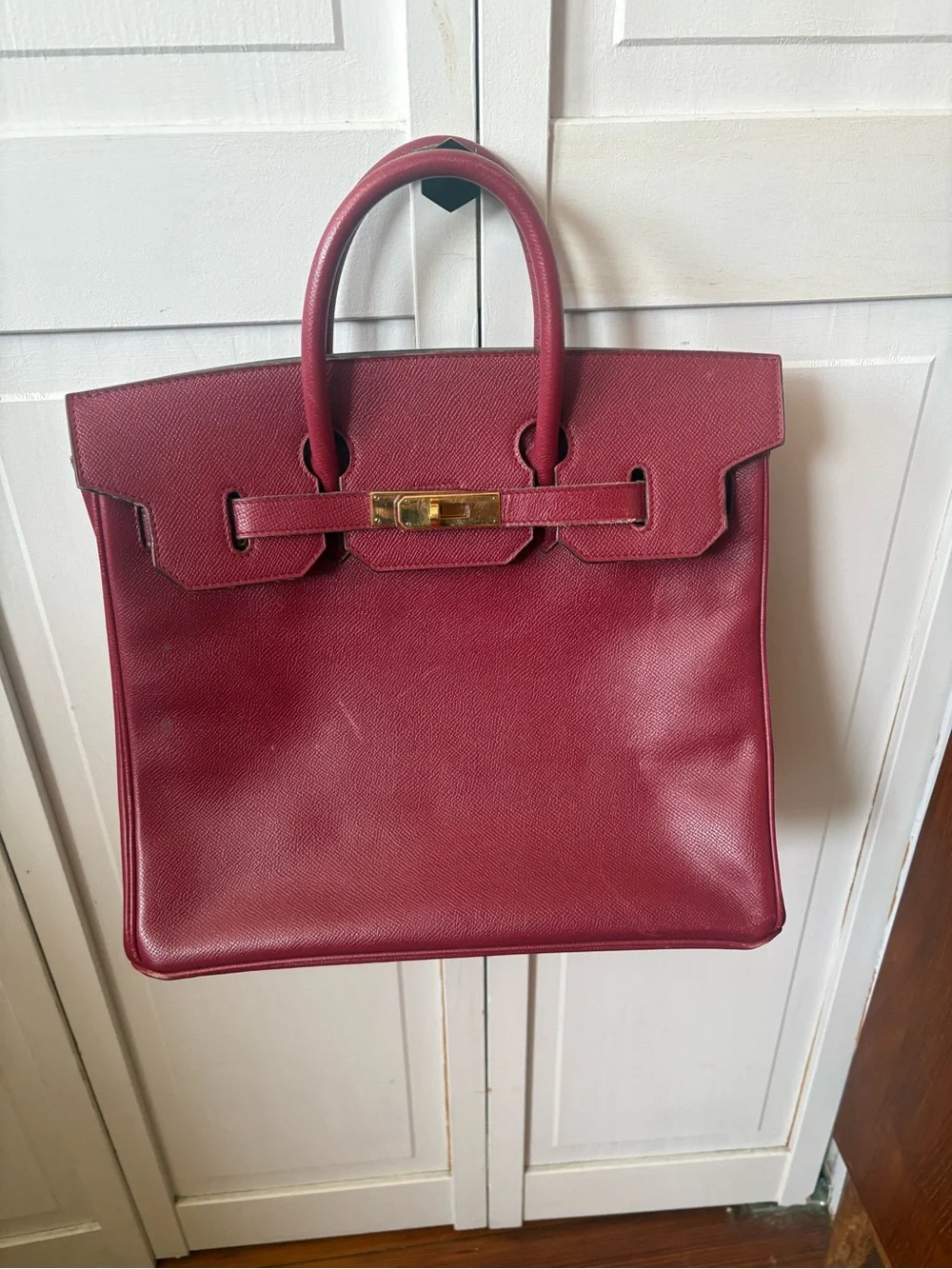 Burgundy Leather Tote with Gold Hardware - vintage birkin reproduction - Picture 3 of 3